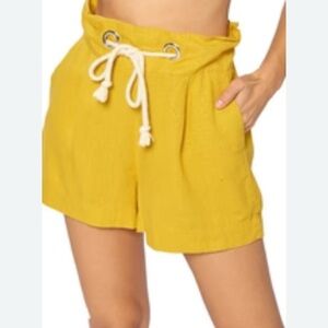 Mango Yellow Women's Shorts with Drawstring